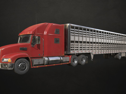 Semi Truck Livestock Trailer - Low Poly 3D Model