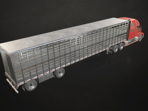 Semi Truck Livestock Trailer - Low Poly 3D Model