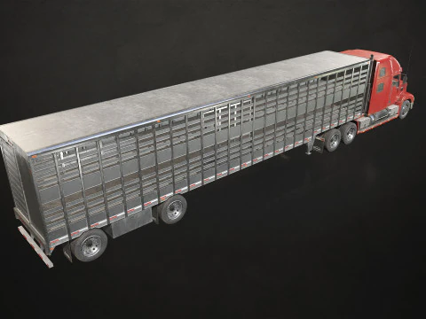 Semi Truck Livestock Trailer - Low Poly 3D Model