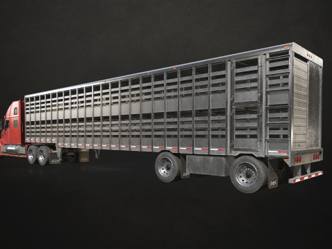 Semi Truck Livestock Trailer - Low Poly 3D Model