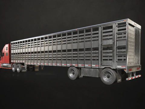 Semi Truck Livestock Trailer - Low Poly 3D Model