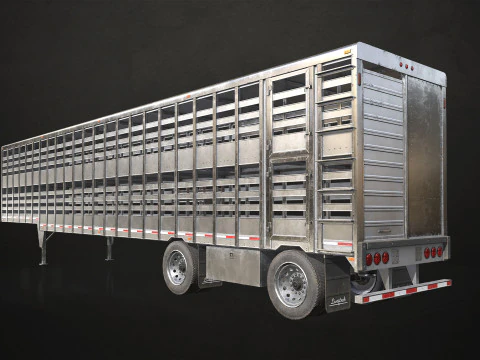 Semi Truck Livestock Trailer - Low Poly 3D Model