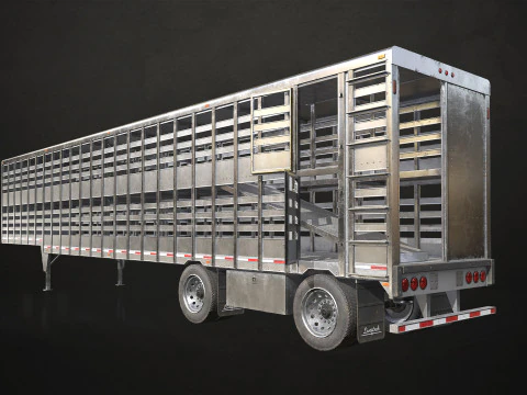 Semi Truck Livestock Trailer - Low Poly 3D Model