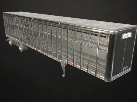 Semi Truck Livestock Trailer - Low Poly 3D Model