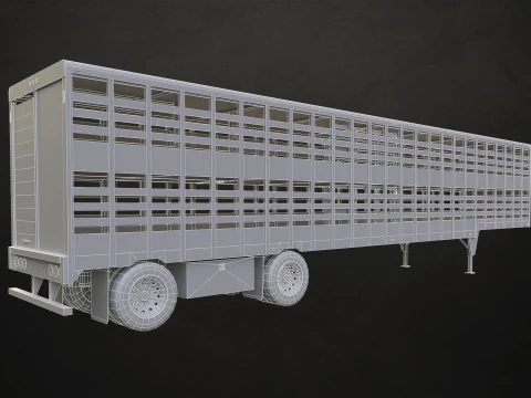 Semi Truck Livestock Trailer - Low Poly 3D Model