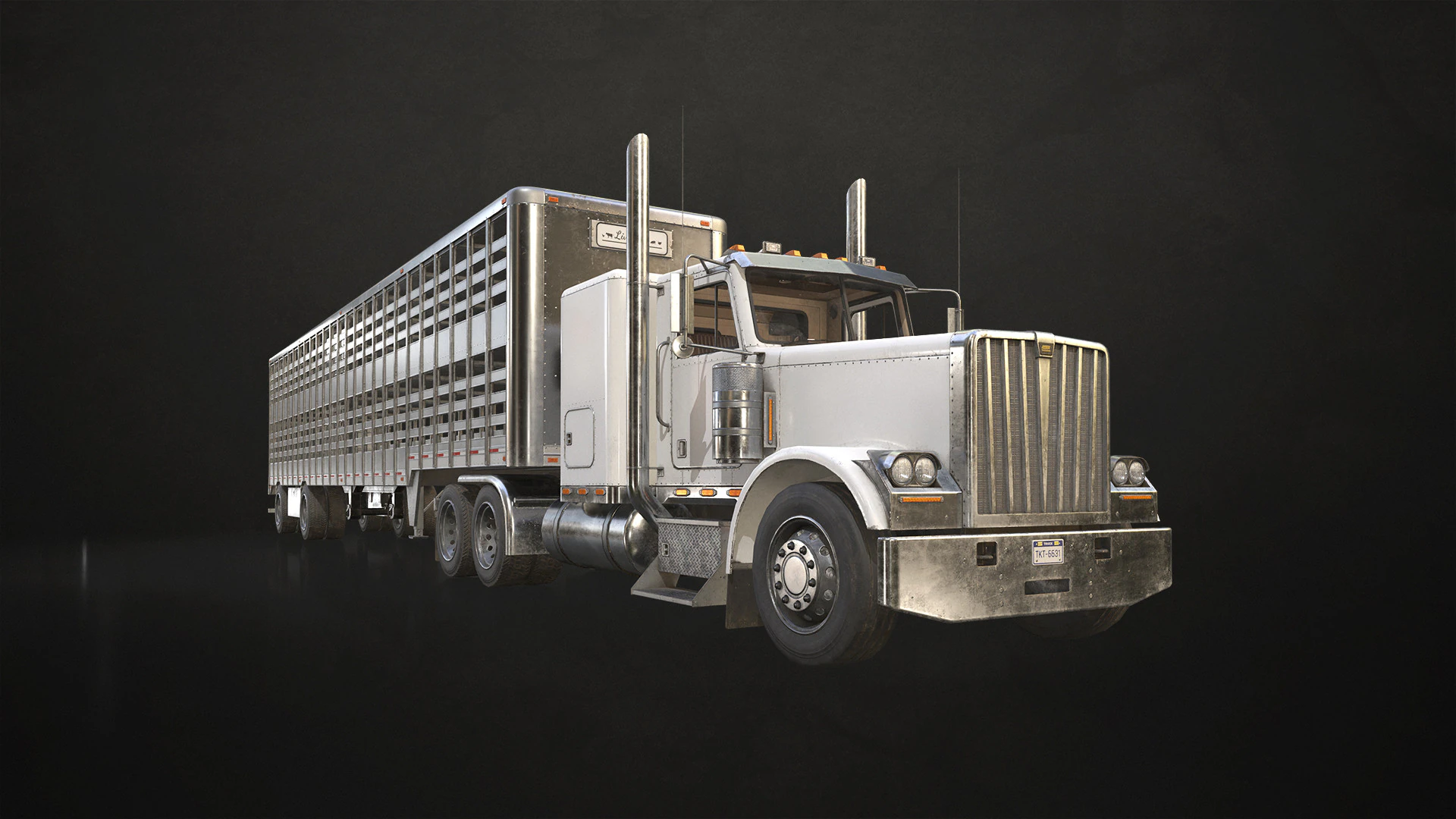 Flat Top Semi Truck Livestock Trailer - Low Poly 3D Model .c4d .max .obj .3ds .fbx .stl .blend 
