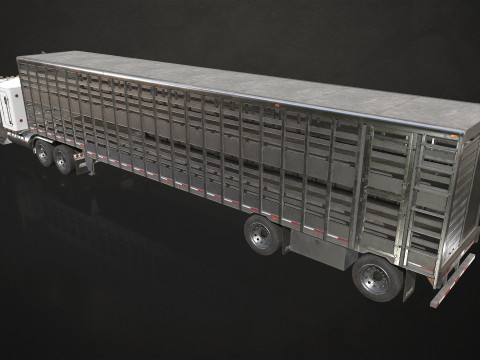 Flat Top Semi Truck Livestock Trailer - Low Poly 3D Model
