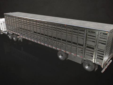 Flat Top Semi Truck Livestock Trailer - Low Poly 3D Model