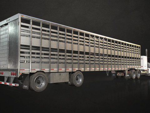 Flat Top Semi Truck Livestock Trailer - Low Poly 3D Model