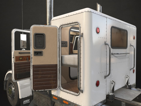 Flat Top Semi Truck Livestock Trailer - Low Poly 3D Model