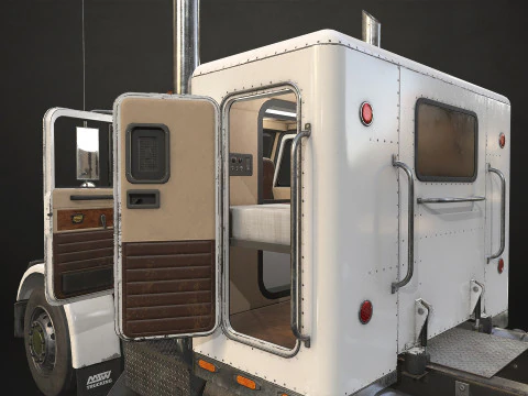 Flat Top Semi Truck Livestock Trailer - Low Poly 3D Model