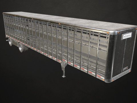 Flat Top Semi Truck Livestock Trailer - Low Poly 3D Model