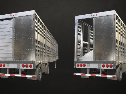 Flat Top Semi Truck Livestock Trailer - Low Poly 3D Model