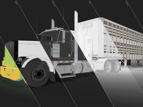 Flat Top Semi Truck Livestock Trailer - Low Poly 3D Model