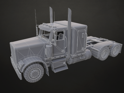 Flat Top Semi Truck Livestock Trailer - Low Poly 3D Model
