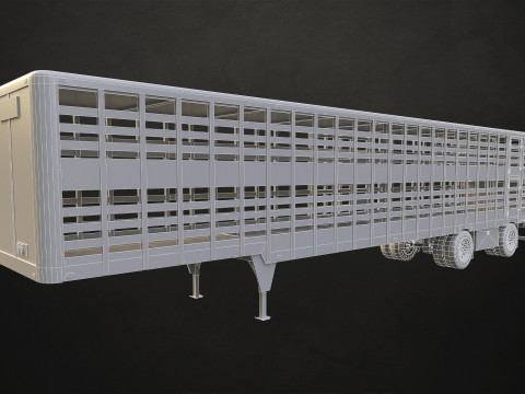 Flat Top Semi Truck Livestock Trailer - Low Poly 3D Model