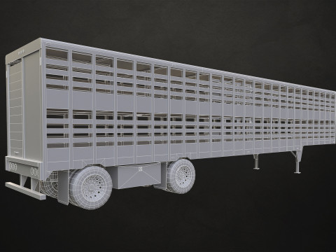 Flat Top Semi Truck Livestock Trailer - Low Poly 3D Model