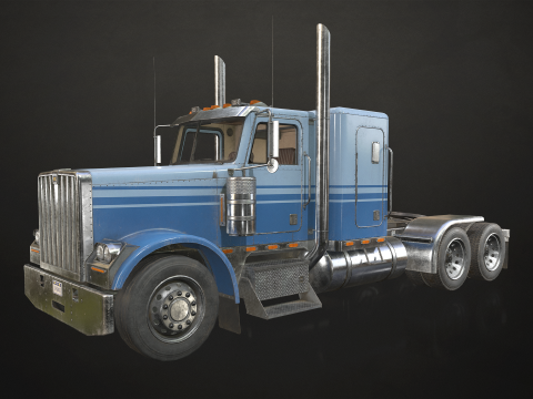 Flat Top Semi Truck Car Carrier Trailer - Low Poly 3D Model