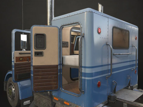 Flat Top Semi Truck Car Carrier Trailer - Low Poly 3D Model
