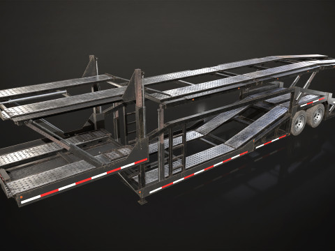 Flat Top Semi Truck Car Carrier Trailer - Low Poly 3D Model