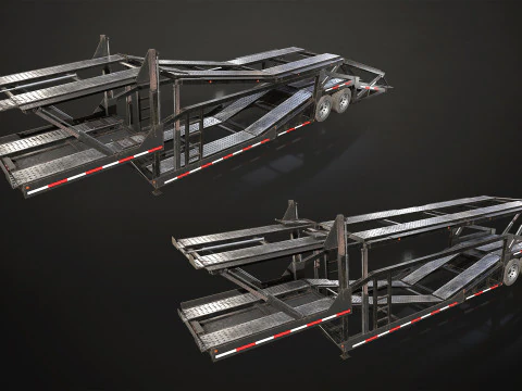 Flat Top Semi Truck Car Carrier Trailer - Low Poly 3D Model