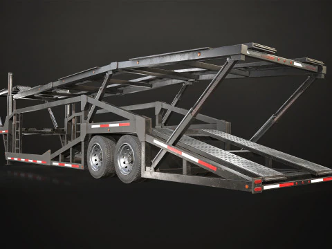 Flat Top Semi Truck Car Carrier Trailer - Low Poly 3D Model