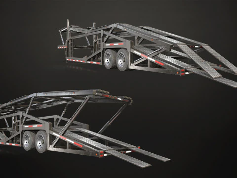 Flat Top Semi Truck Car Carrier Trailer - Low Poly 3D Model