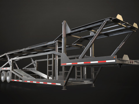 Flat Top Semi Truck Car Carrier Trailer - Low Poly 3D Model