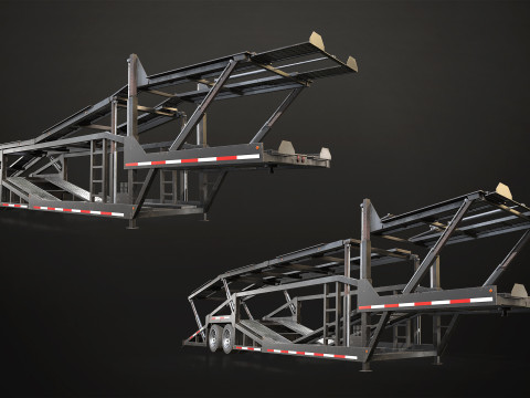 Flat Top Semi Truck Car Carrier Trailer - Low Poly 3D Model