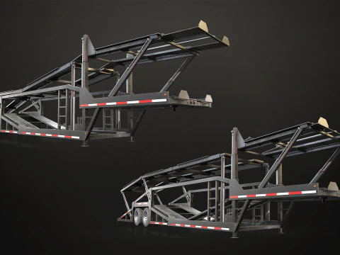 Flat Top Semi Truck Car Carrier Trailer - Low Poly 3D Model