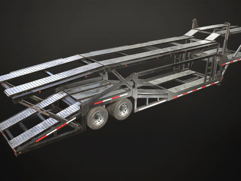 Flat Top Semi Truck Car Carrier Trailer - Low Poly 3D Model