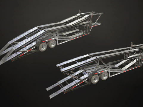 Flat Top Semi Truck Car Carrier Trailer - Low Poly 3D Model