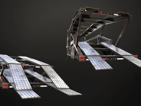 Flat Top Semi Truck Car Carrier Trailer - Low Poly 3D Model