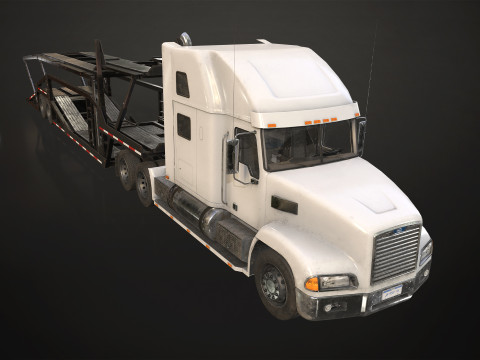 Semi Truck Car Carrier Trailer - Low Poly 3D Model