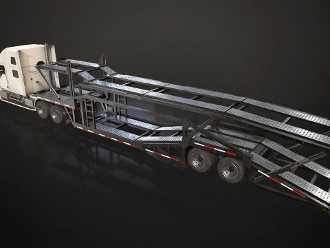 Semi Truck Car Carrier Trailer - Low Poly 3Dモデル