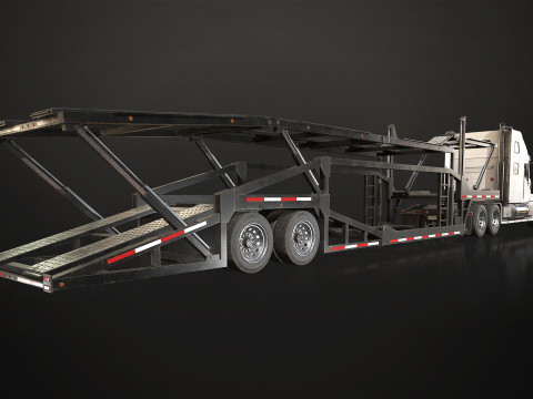 Semi Truck Car Carrier Trailer - Low Poly 3Dモデル