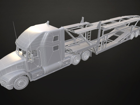 Semi Truck Car Carrier Trailer - Low Poly 3Dモデル