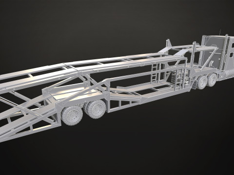 Semi Truck Car Carrier Trailer - Low Poly 3Dモデル