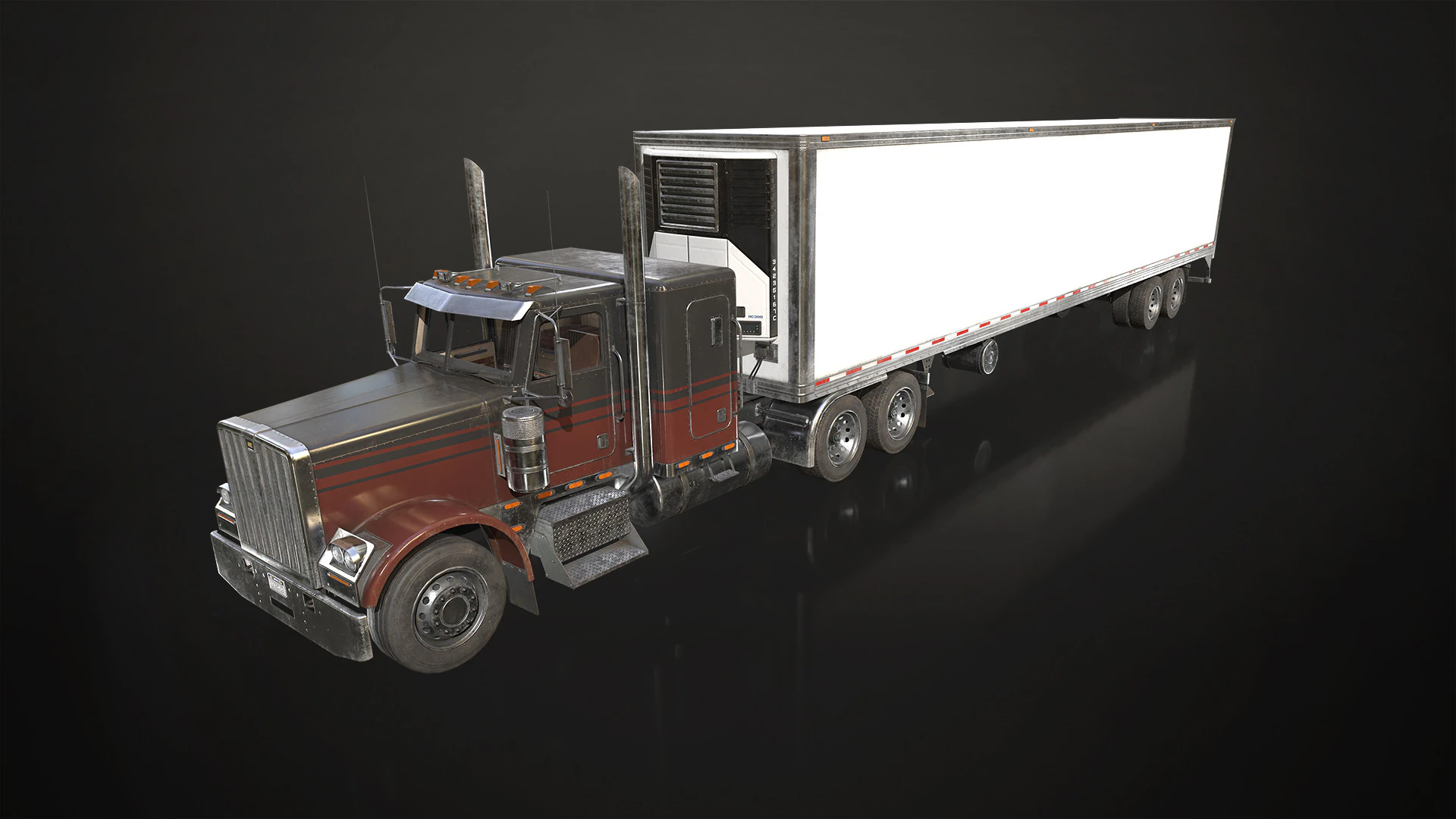 Flat Top Semi Truck Refrigerated Trailer - Low Poly 3D Model .c4d .max .obj .3ds .fbx .stl .blend 