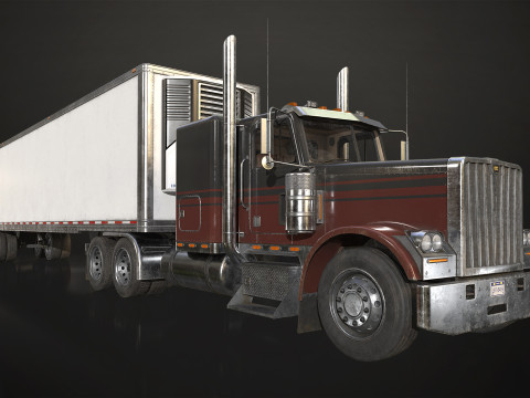 Flat Top Semi Truck Refrigerated Trailer - Low Poly 3D Модель