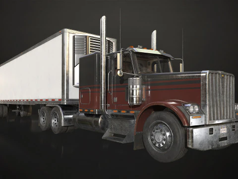 Flat Top Semi Truck Refrigerated Trailer - Low Poly 3D Model