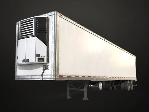 Flat Top Semi Truck Refrigerated Trailer - Low Poly 3D Model