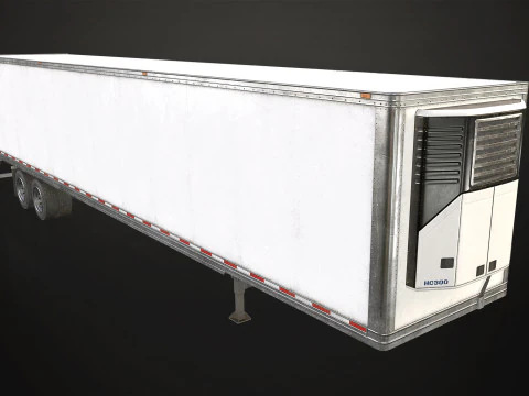 Flat Top Semi Truck Refrigerated Trailer - Low Poly 3D Model