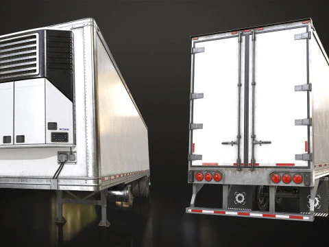 Flat Top Semi Truck Refrigerated Trailer - Low Poly 3D Model