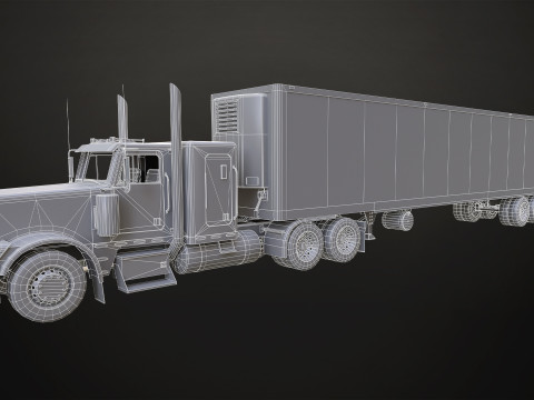 Flat Top Semi Truck Refrigerated Trailer - Low Poly 3D Модель