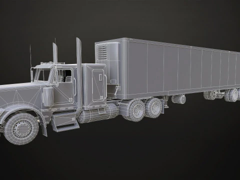 Flat Top Semi Truck Refrigerated Trailer - Low Poly 3D Model
