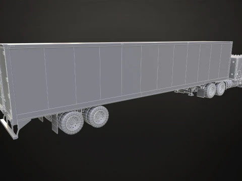 Flat Top Semi Truck Refrigerated Trailer - Low Poly 3D Model