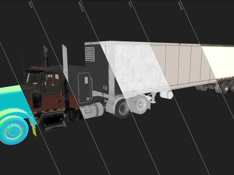 Flat Top Semi Truck Refrigerated Trailer - Low Poly 3D Model