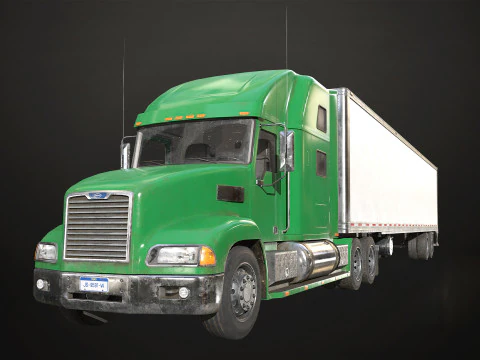 半トラック冷蔵トレーラー - 低ポリ 3Dモデル