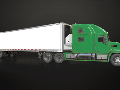Semi Truck Refrigerated Trailer - Low Poly Model 3D